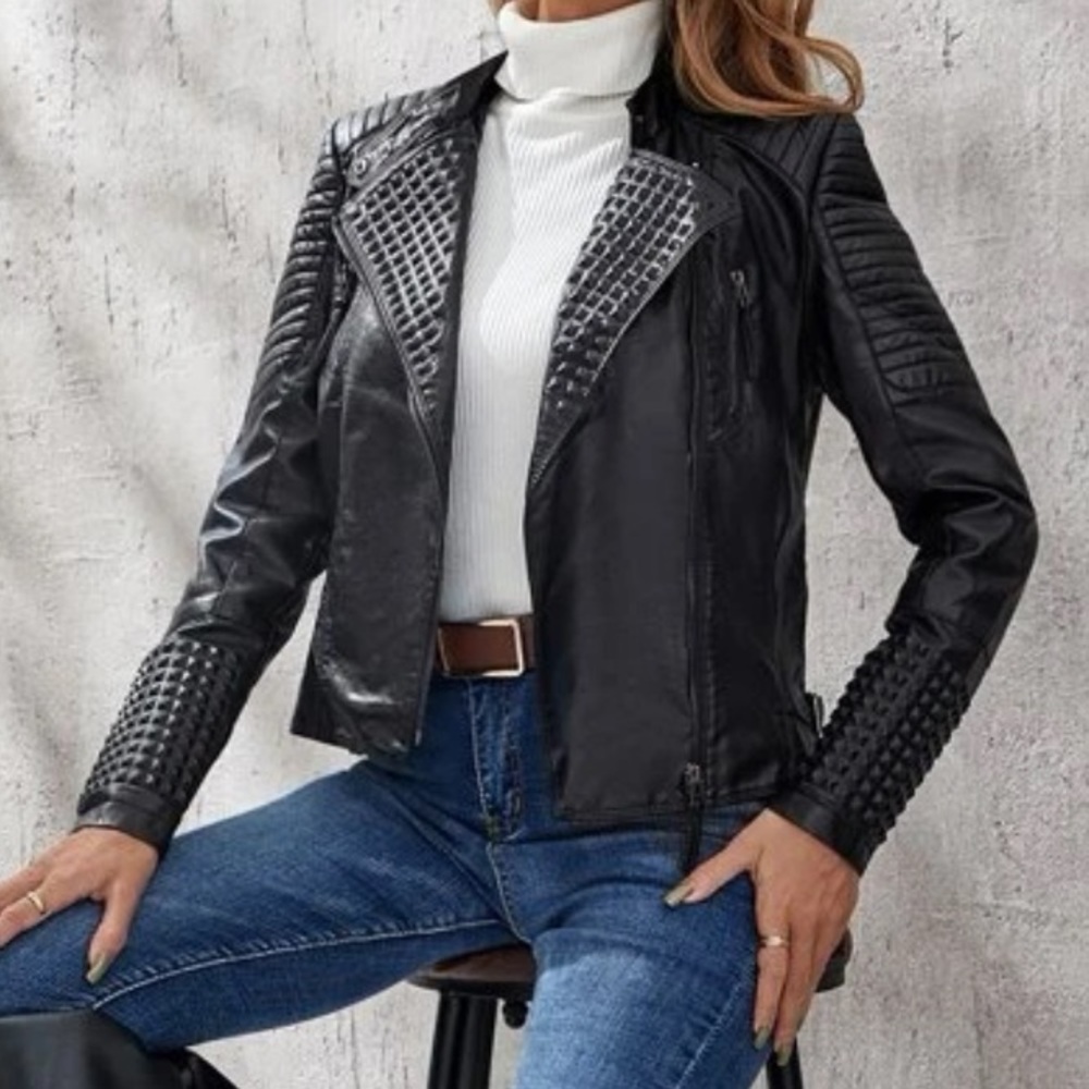 Black Studded Leather Jacket - image 5